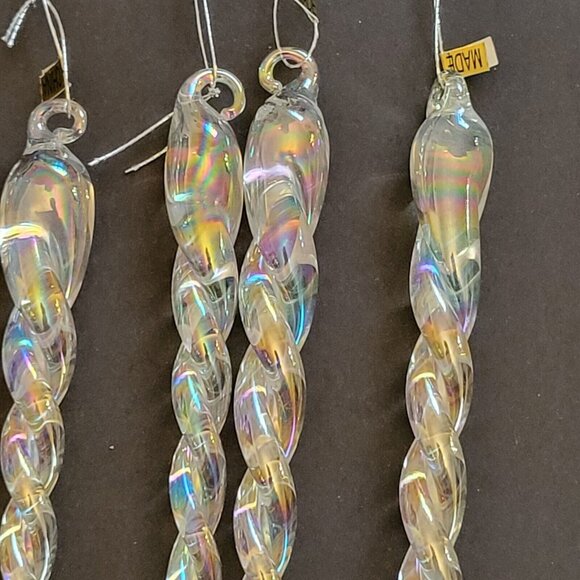 Set Of 6 Iridescent Glass Icicle Christmas Tree Ornaments - Picture 2 of 3
